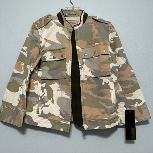 Zadig & Voltaire Kavy Cargo Utility Denim Jacket NWT Size S Military Camouflage - Picture 1 of 16